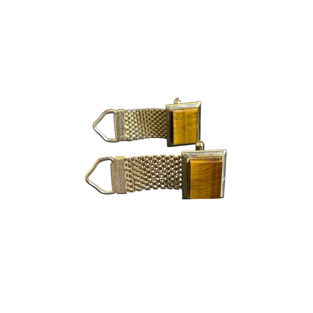 Tiger's‎ Eye Cufflinks Gold Tone Square Vintage Mens Jewelry